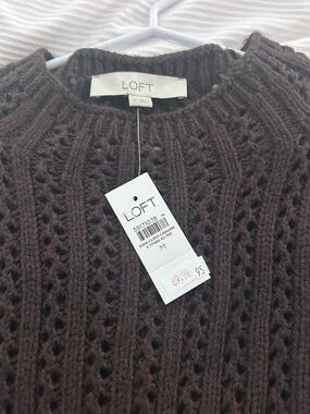 NWT LOFT Brown Cable Knit Sweater Med